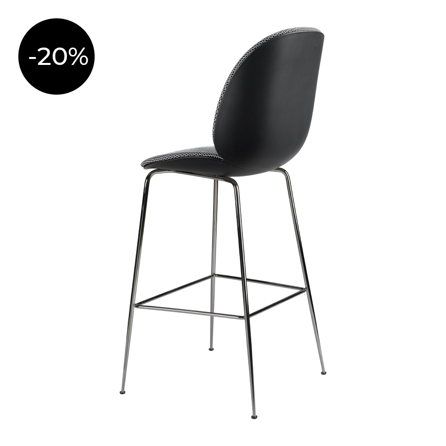 beetle bar stool in black with upholstered front pad  the